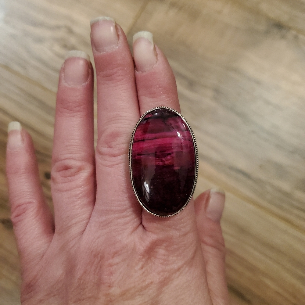 New Oversized Sugilite 925 Silver Statement Ring.